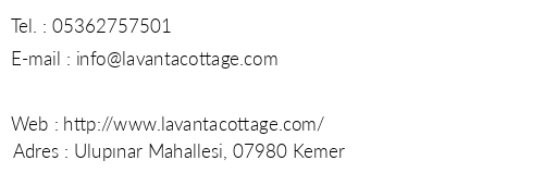 Lavanta Cottage telefon numaralar, faks, e-mail, posta adresi ve iletiim bilgileri